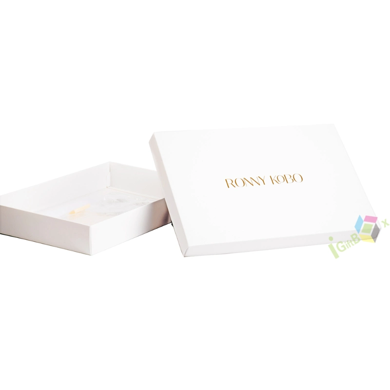 Custom Logo Hot Foil Gold White Rigid Cardboard Lid and Base Luxury Packaging Gift Box