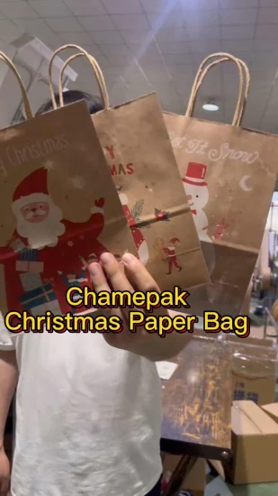 Sacchetto di carta regalo di Natale bello e durevole su misura per lo shopping e l'imballaggio