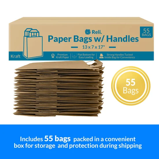 Shopping bag regalo in carta biodegradabile con fondo quadrato, sacchetto in carta kraft marrone
